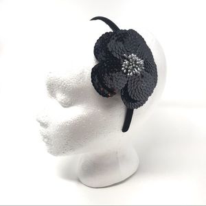 Black and Pewter Sequin Floral Headband